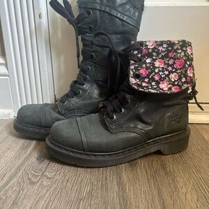 Black Doc Martens Combat Boots with Floral Cuffs